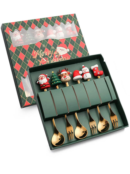 6-teiliges Weihnachts-Gabel- und Löffel-Set