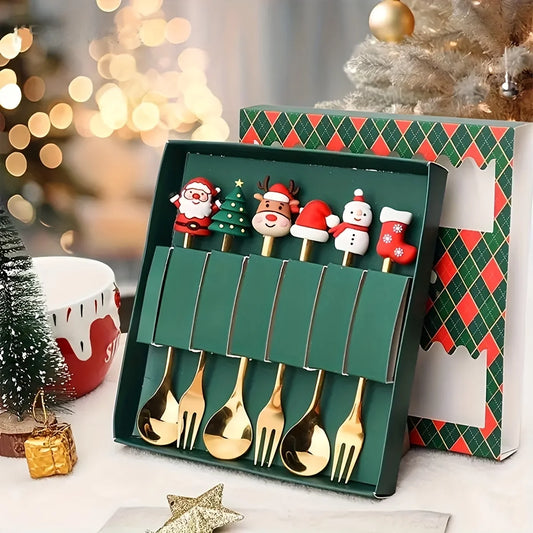 6-teiliges Weihnachts-Gabel- und Löffel-Set